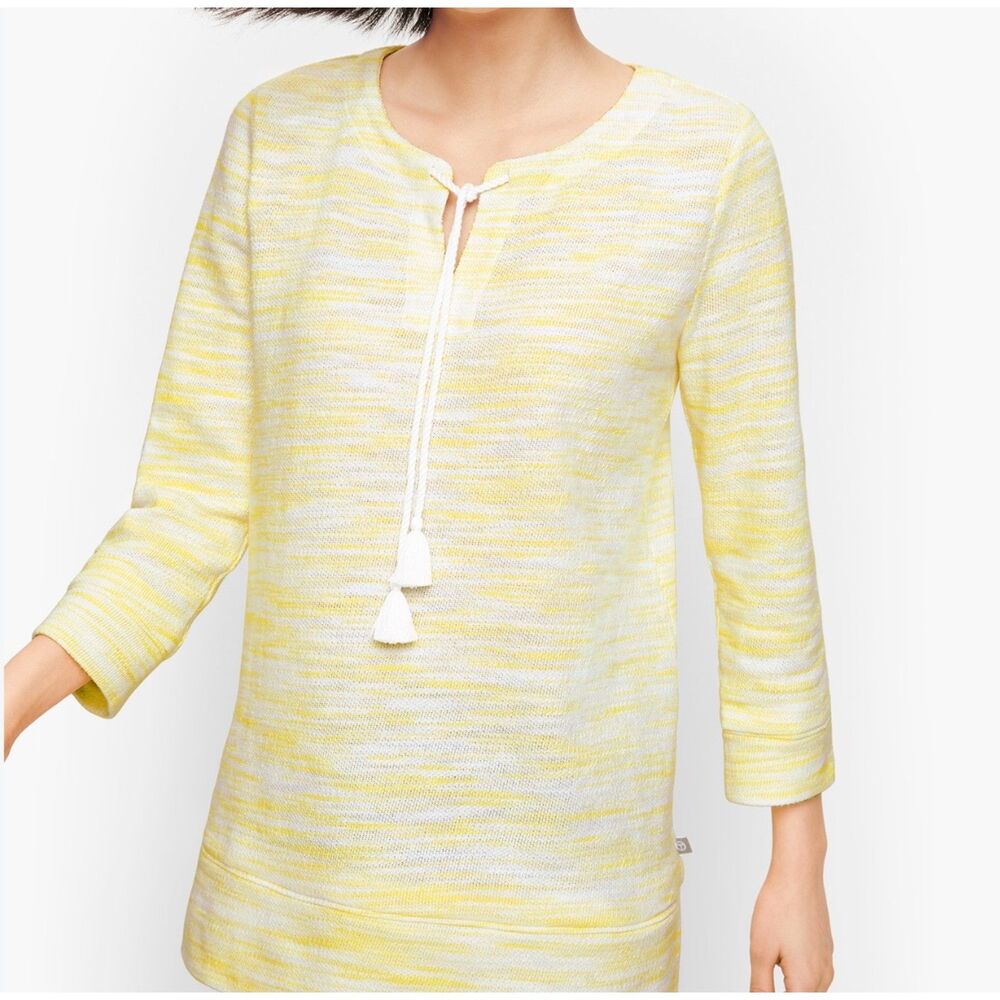 T by Talbots Textured Tassel Tie Pullover Top Shirt Yellow